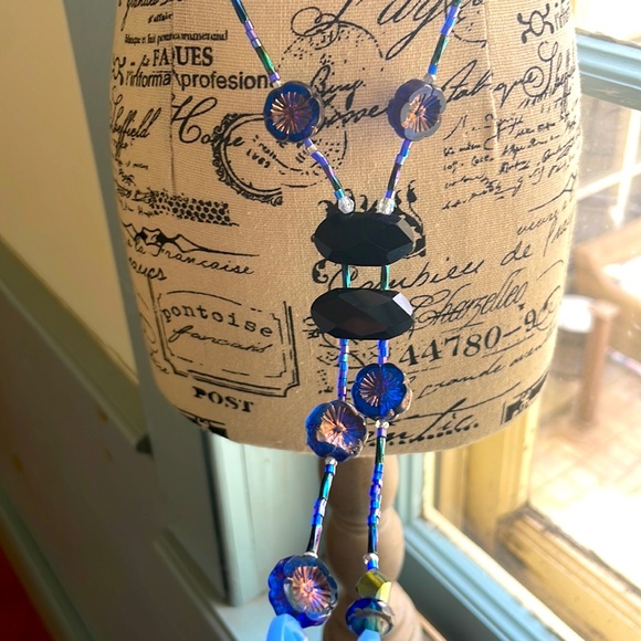 Vintage Cobalt and Black Art Deco Necklace with matching earrings - Picture 3 of 6